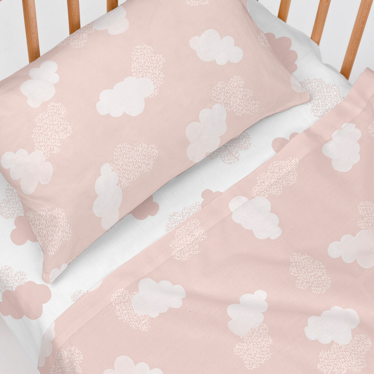 Cot Bedding Set HappyFriday Basic Kids Clouds Pink